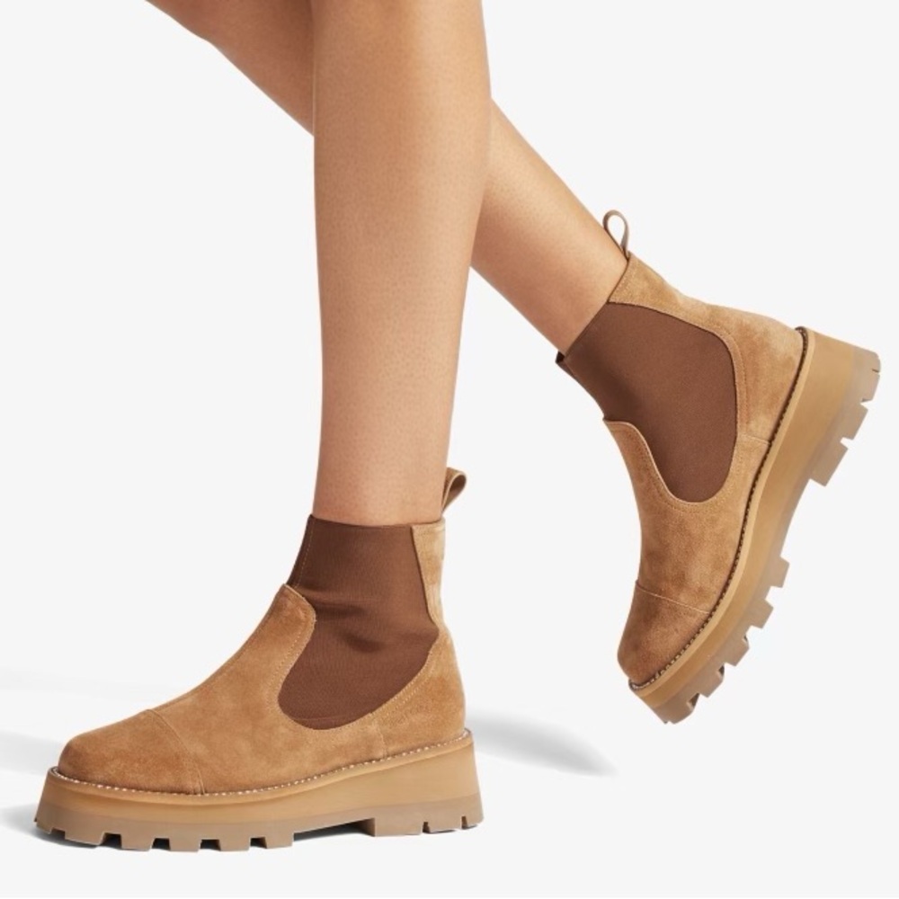Jimmy Choo Clayton Suede Boot Bootie Sz 36.5 6.5 Carmel Brown